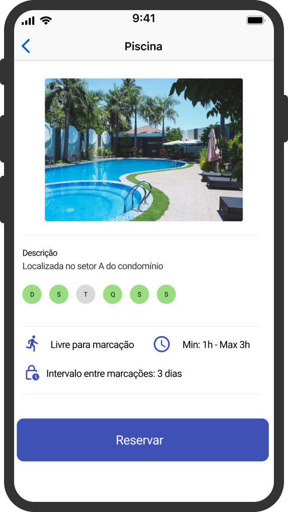 Tela de áreas comuns do aplicativo
