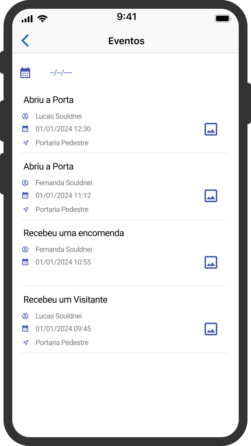 Tela de eventos do aplicativo